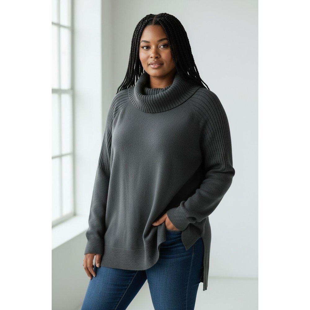 Time and Tru Womens XXL 20 Black Cowl Neck Tunic Sweater Ribbed Raglan Sleeve